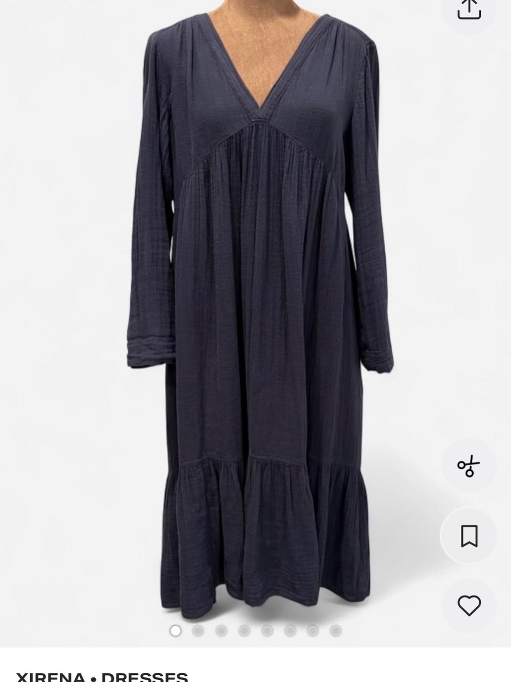 XíRENA Ella North Star Navy Cotton Gauze Tiered Midi Boho Coastal Dress S
